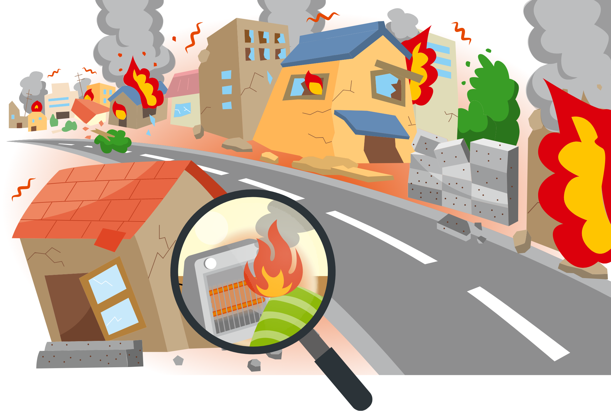 地震火災のイラスト