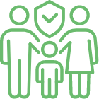 アイコン：大人2人と子供1人に盾