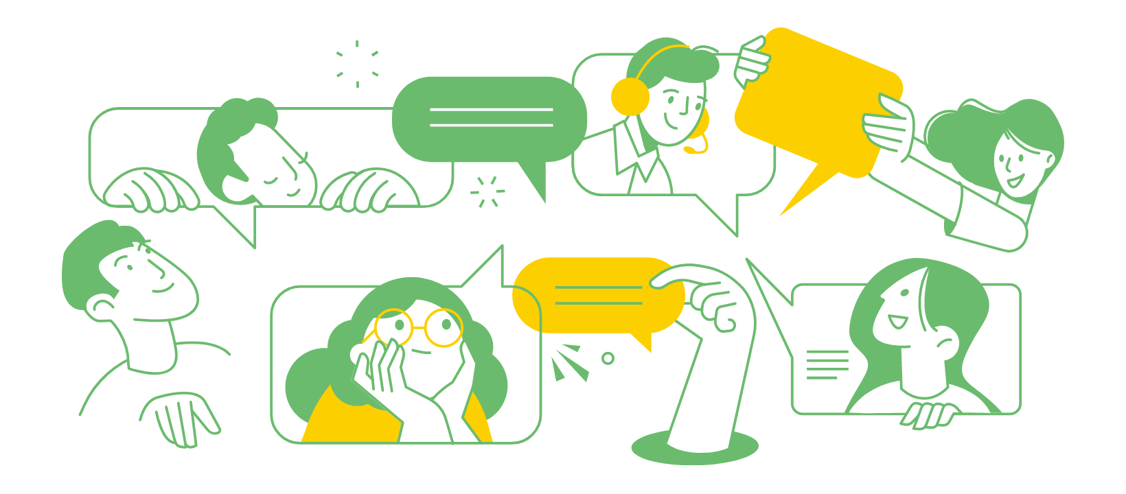 コメントを共有し合う人々のイメージ画像